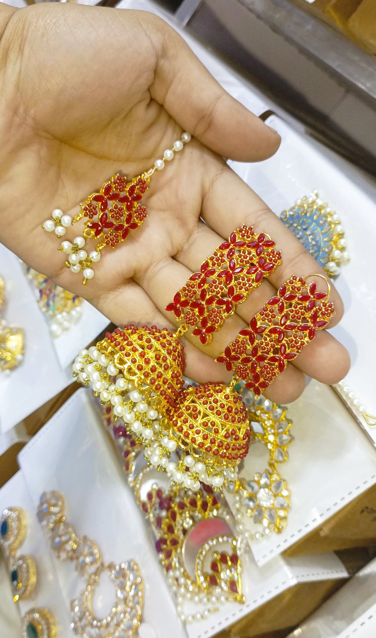 Nauratan Multi Jhumka With Bindi, Gucha Paroi