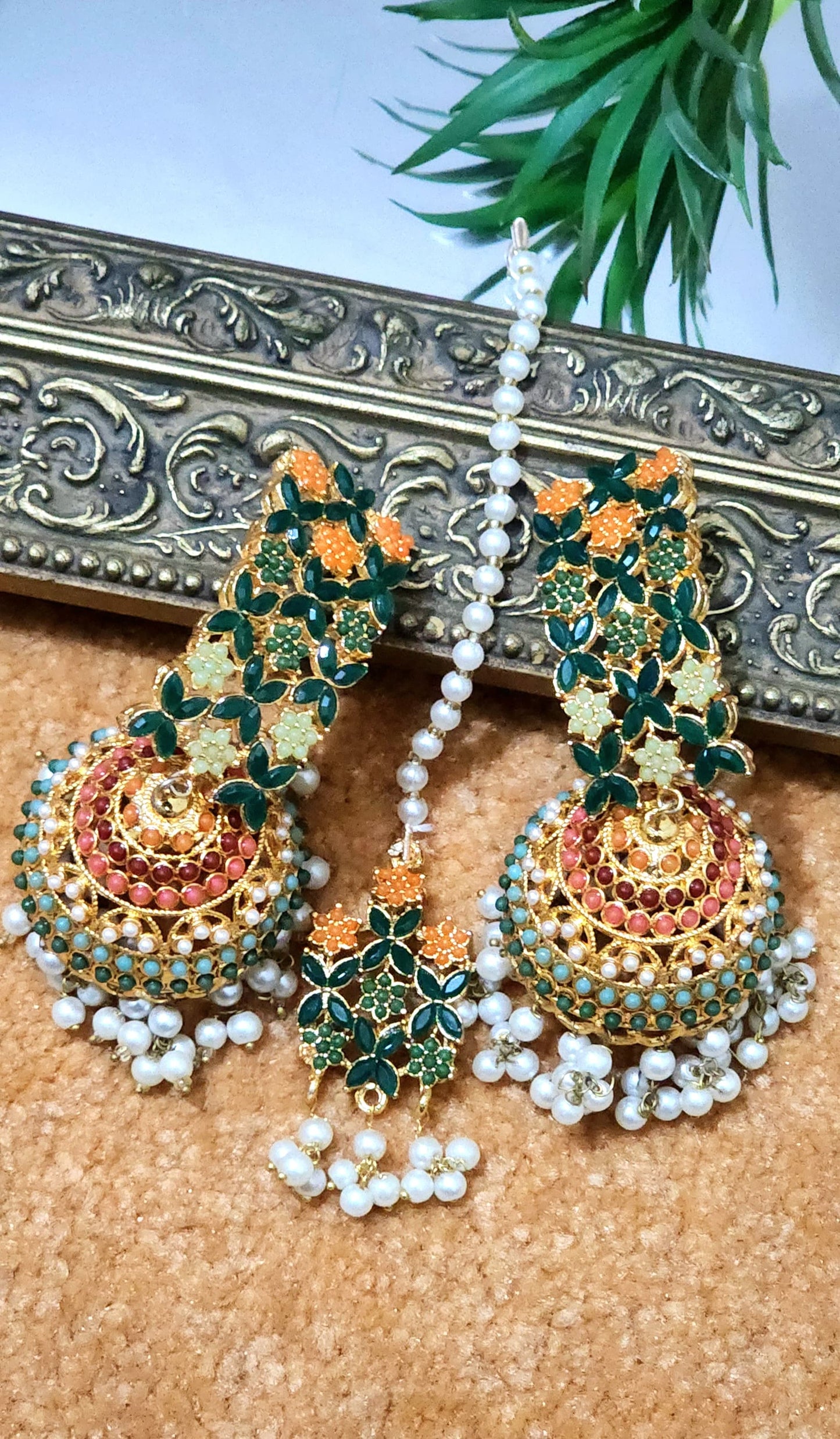 Nauratan Beautiful Handmade Real Stone Work Jhumka Bindi