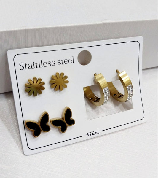 Stainless Steel Pack of 3 Ear Rings/Studs/Baali