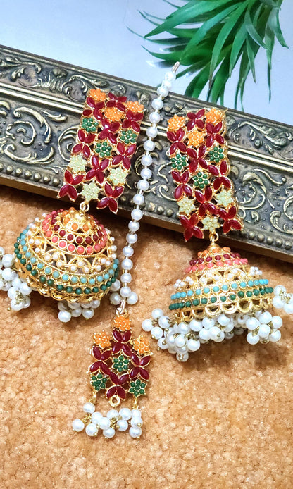Nauratan Beautiful Handmade Real Stone Work Jhumka Bindi