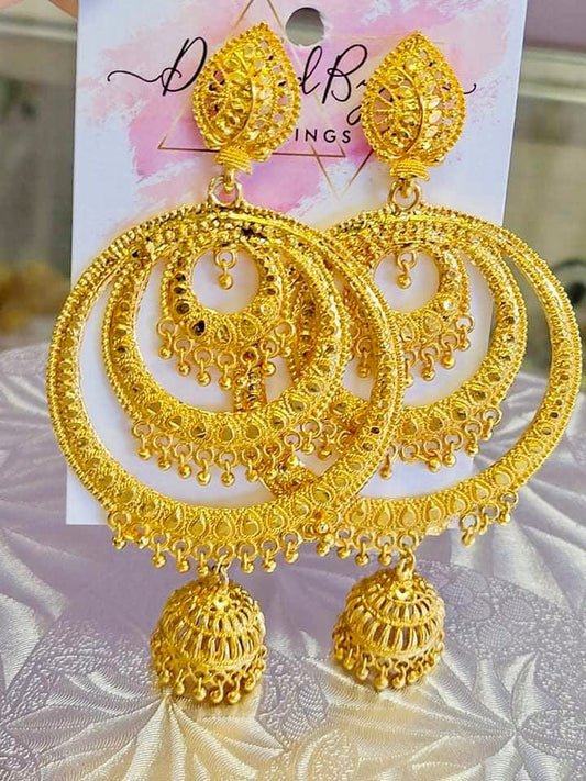 Full Size Indian Gold Polished Chaand Baali Jhumka Beautiful Unique Style