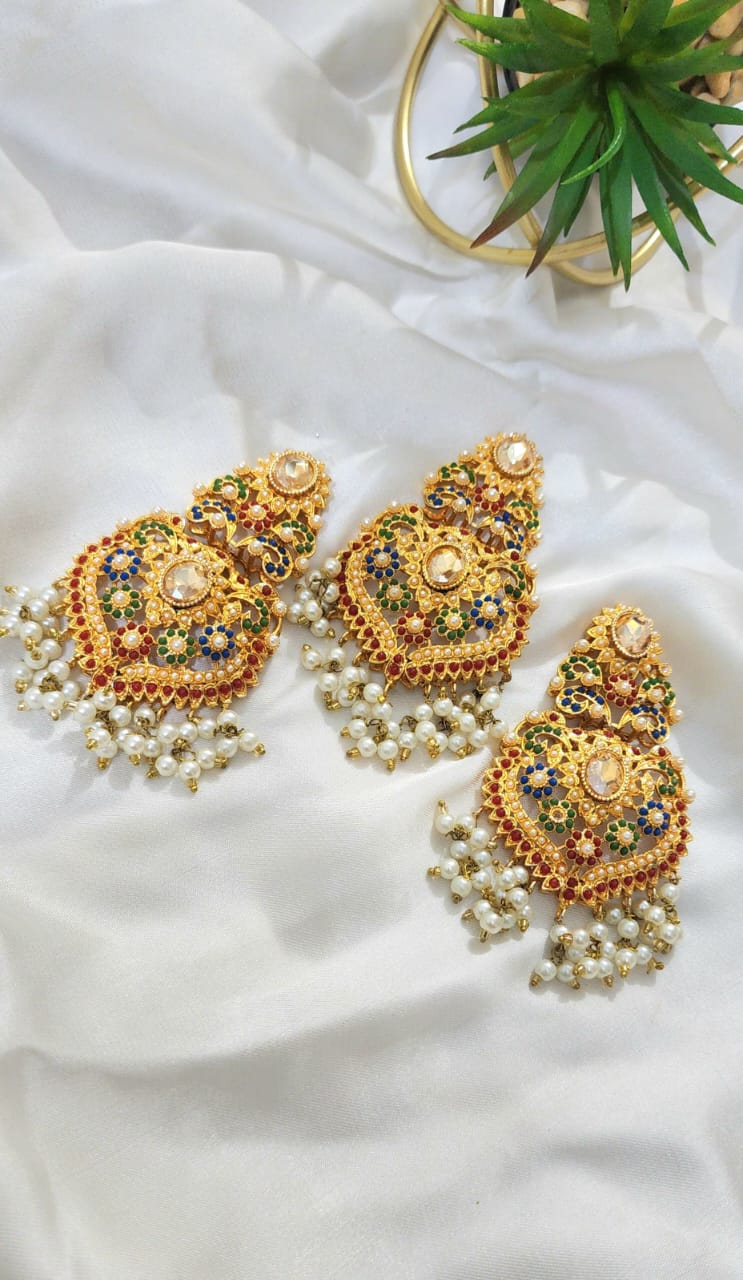 Nauratan Earrings Bindi Set (Casting)