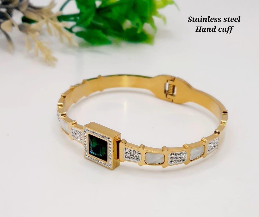 Stainless Steel Handcuff Zircon Work A.D Stones