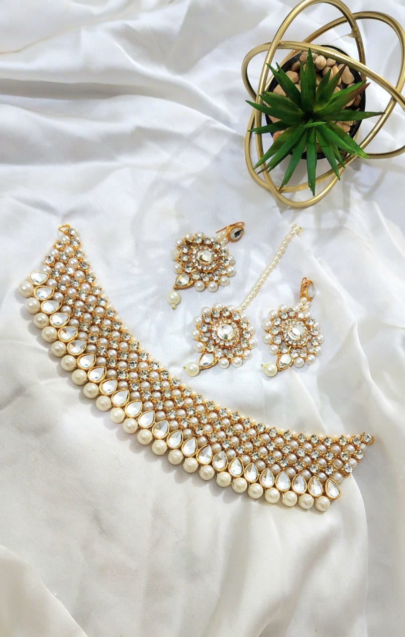 Handmade Manjoos Style kundan Mirror Work Maala Set