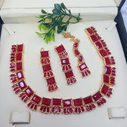 Real Stone Work Necklace Set Party Wear