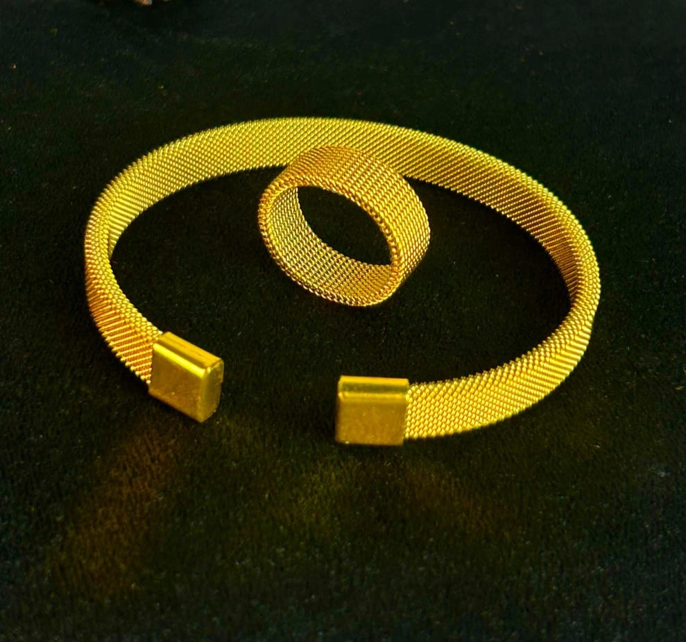 Stainless Steel Handcuff + Ring Silver Golden