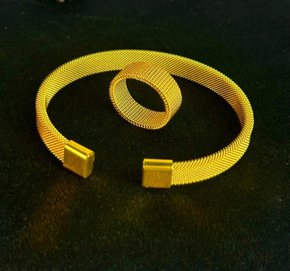 Stainless Steel Handcuff + Ring Silver Golden
