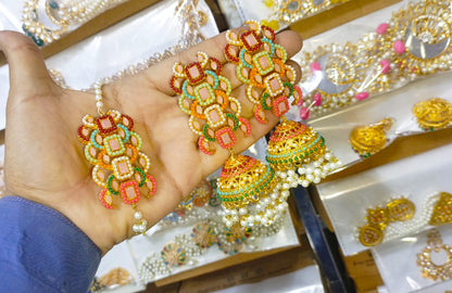 Nauratan Multi Jhumka With Bindi, Gucha Paroi