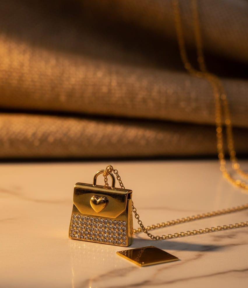 Zircon Heart Envelope Pandant (Stainless Steel)