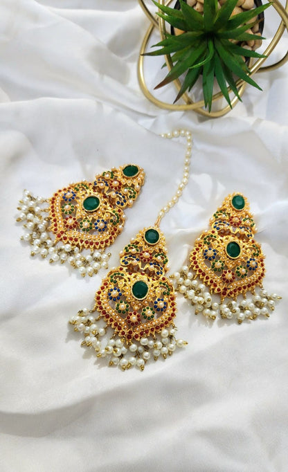 Nauratan Earrings Bindi Set (Casting)
