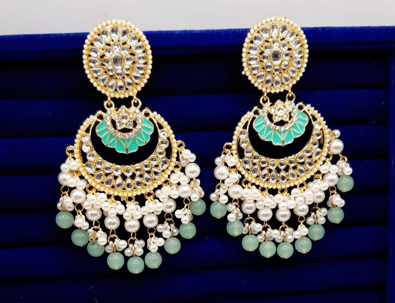 Indian kundan Chaand Baali Earings, Gucha Paroi  Excellent Quality