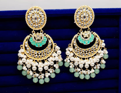 Indian kundan Chaand Baali Earings, Gucha Paroi  Excellent Quality