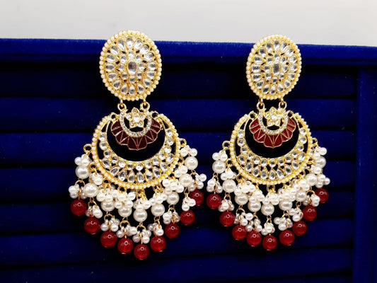 Indian kundan Chaand Baali Earings, Gucha Paroi  Excellent Quality