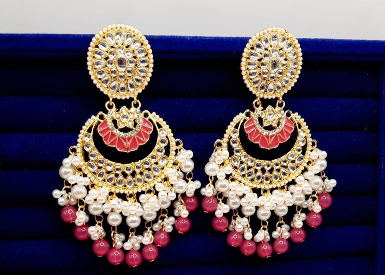 Indian kundan Chaand Baali Earings, Gucha Paroi  Excellent Quality