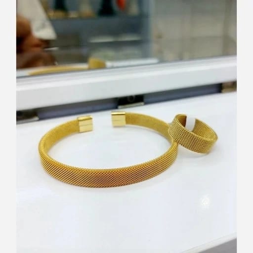 Stainless Steel Handcuff + Ring Silver Golden