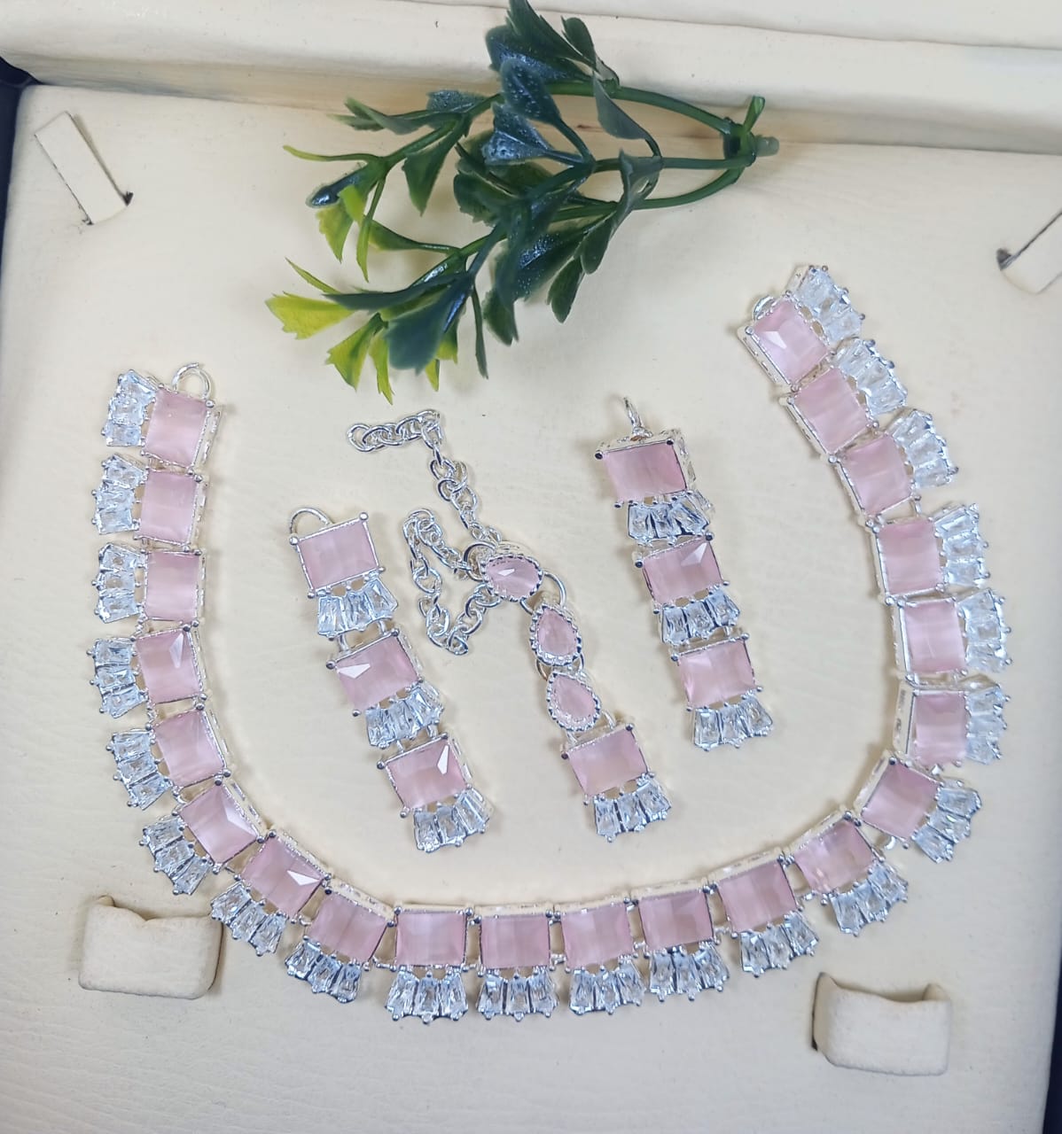 Real Stone Work Necklace Set Party Wear