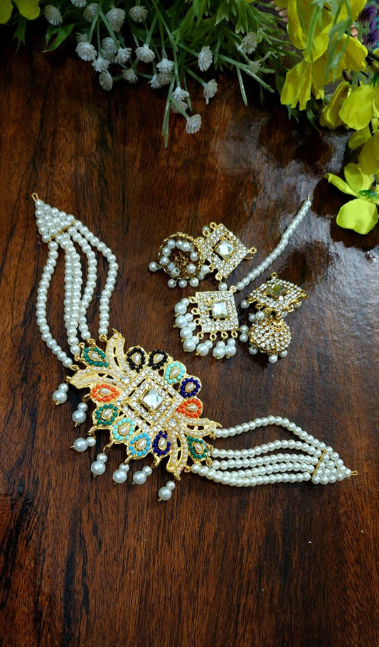 Choker Set With Colourful Paroi, Jhumka Bindi