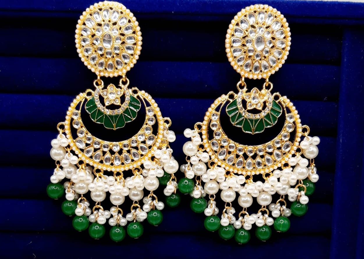 Indian kundan Chaand Baali Earings, Gucha Paroi  Excellent Quality