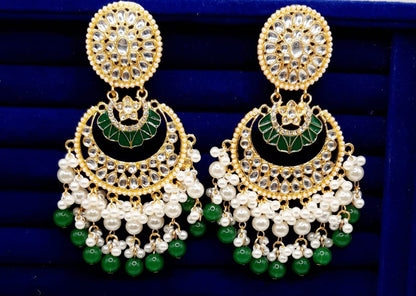 Indian kundan Chaand Baali Earings, Gucha Paroi  Excellent Quality