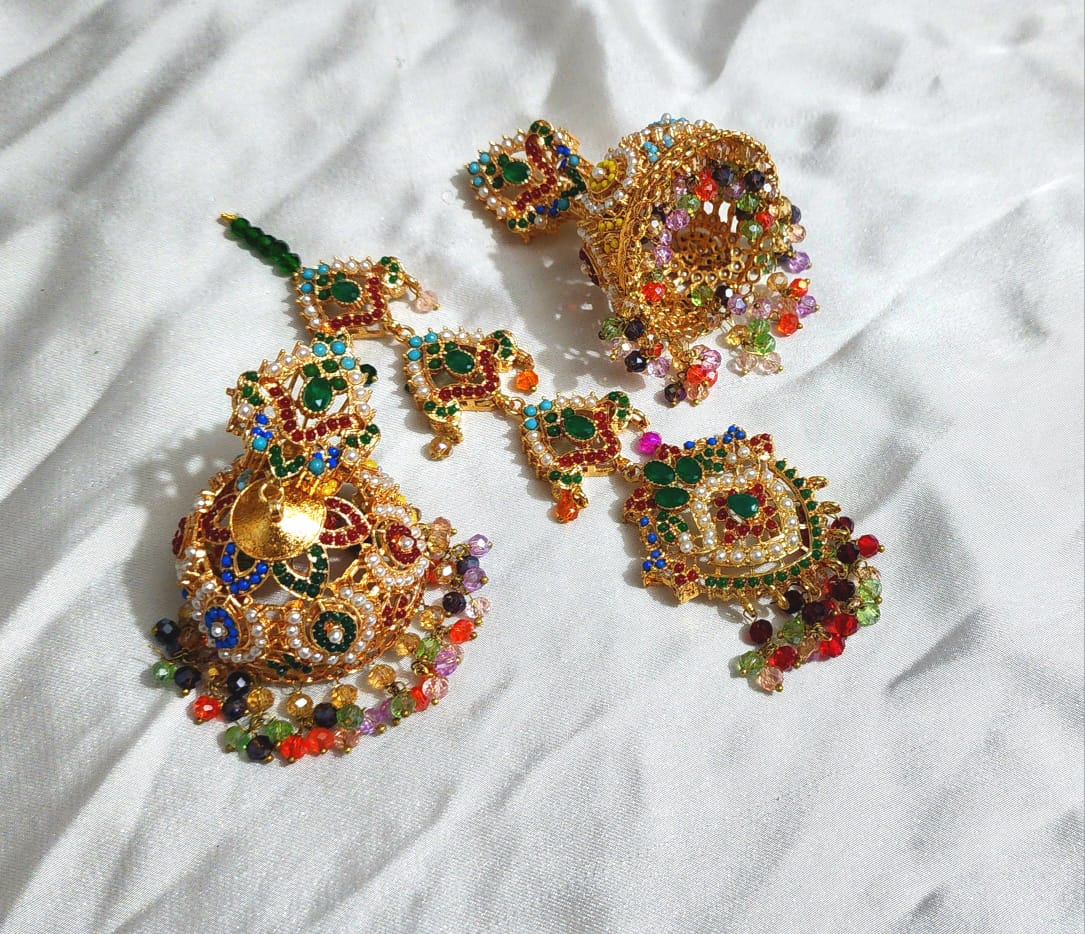 Multi Nauratan Jhumka Bindi Set