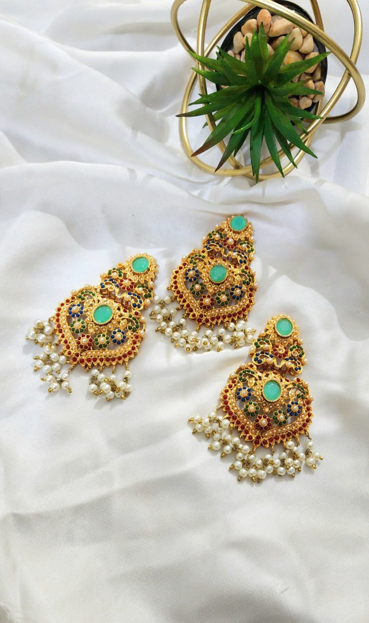 Nauratan Earrings Bindi Set (Casting)
