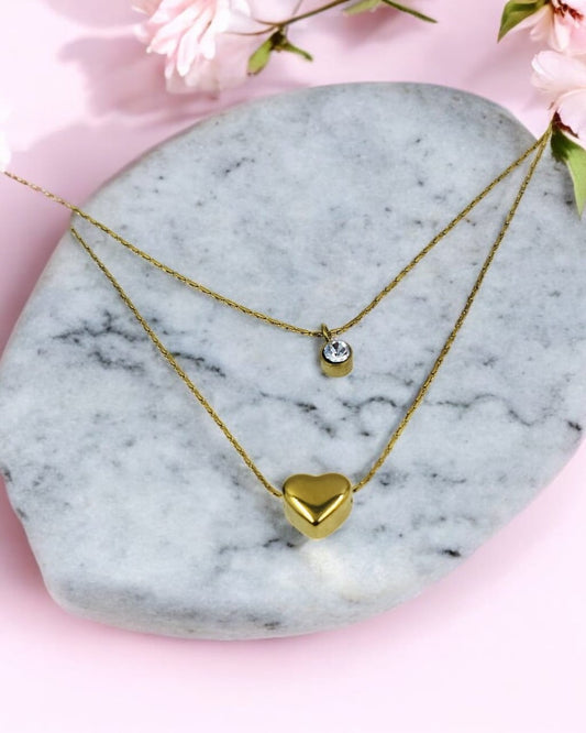 Double Chain Heart Shape Zircon Stone Pandant