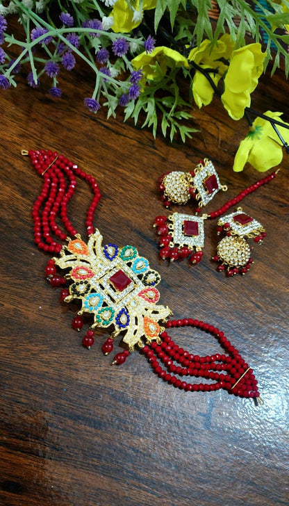 Choker Set With Colourful Paroi, Jhumka Bindi