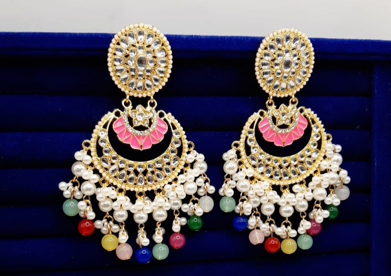 Indian kundan Chaand Baali Earings, Gucha Paroi  Excellent Quality