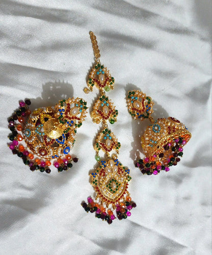 Multi Nauratan Jhumka Bindi Set