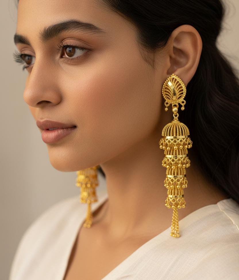 Golden Manjoos 4 Step Tussle Indian Jhumka
